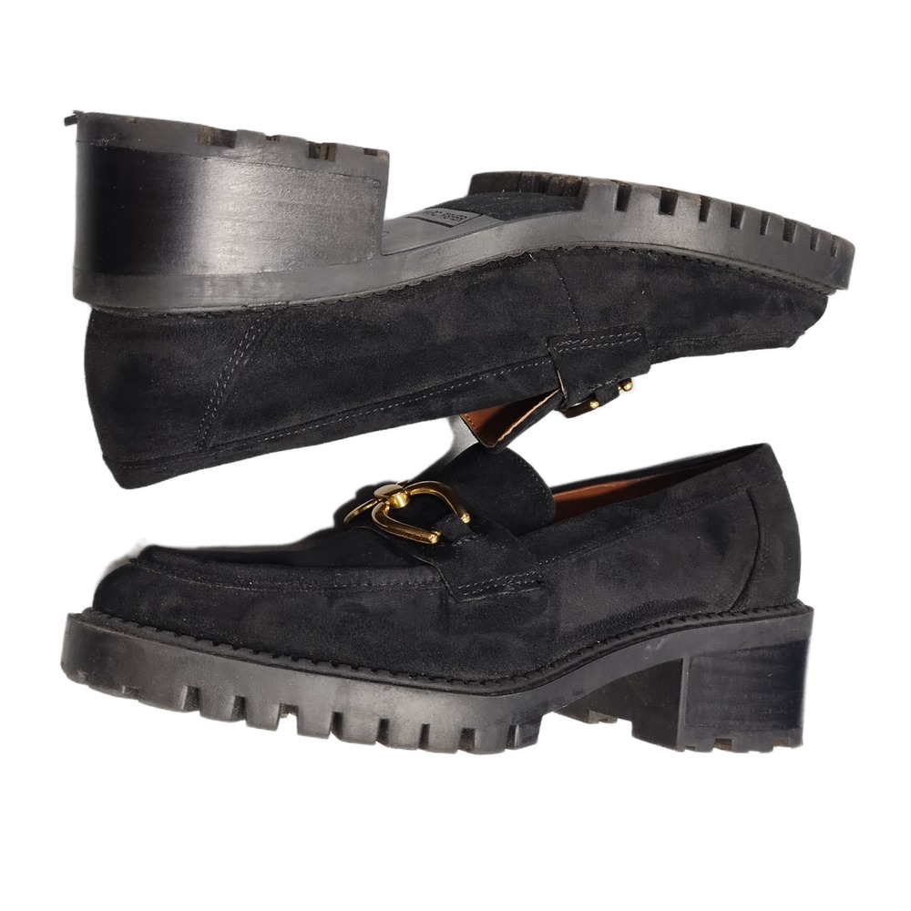 Marc Fisher Delanie Platform Loafers Womens US Size 5.5M Black Chunky Lug Sole
